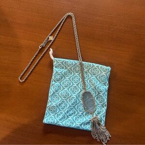 Kendra Scott Rayne Tassel Necklace in Slate Grey/Catseye with Bag